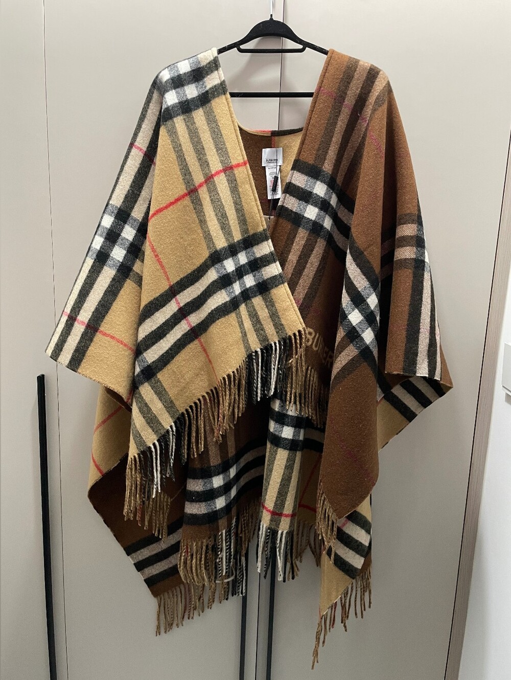 Burberry Brown Cashmere Contrast-Check Cape